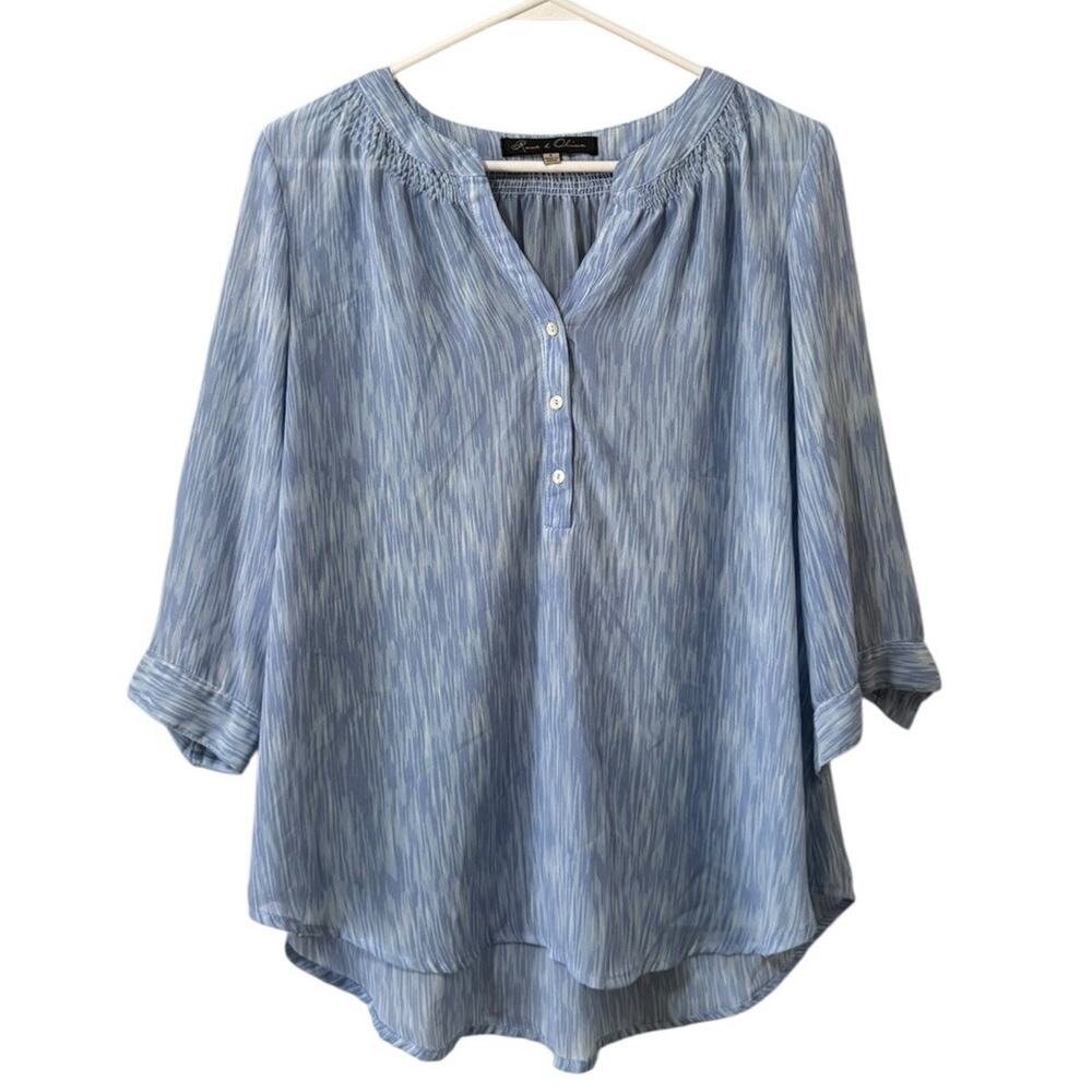 Rose + Olive‎ Women Size Small Popover Tunic Top Polyester Buttons Sheer Flowing